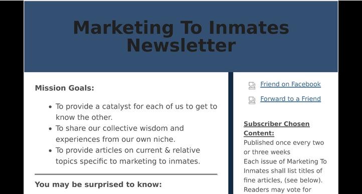 Marketing To Inmates Newsletter