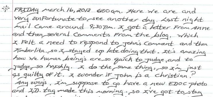 Daily Journal 3/16/12 to 3/18/12