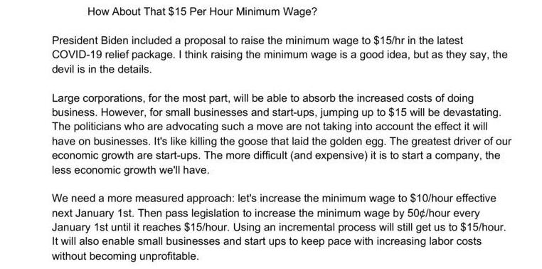 How About That $15 Per Hour Minimum Wage?