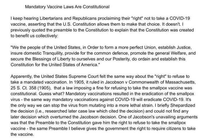 Mandatory Vaccine Laws Are Constitutional